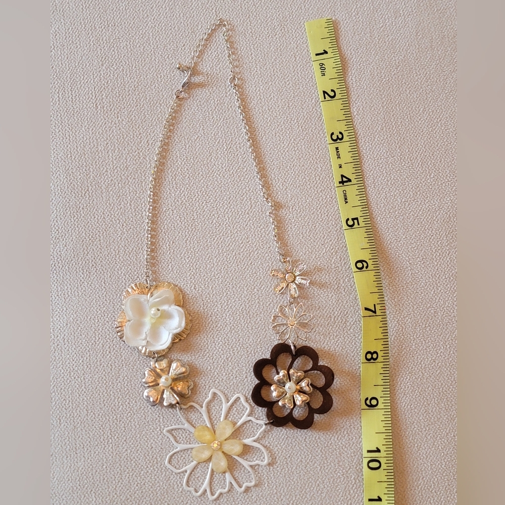 Multi-Flower Statement Necklace Silver Tone Mixed… - image 7